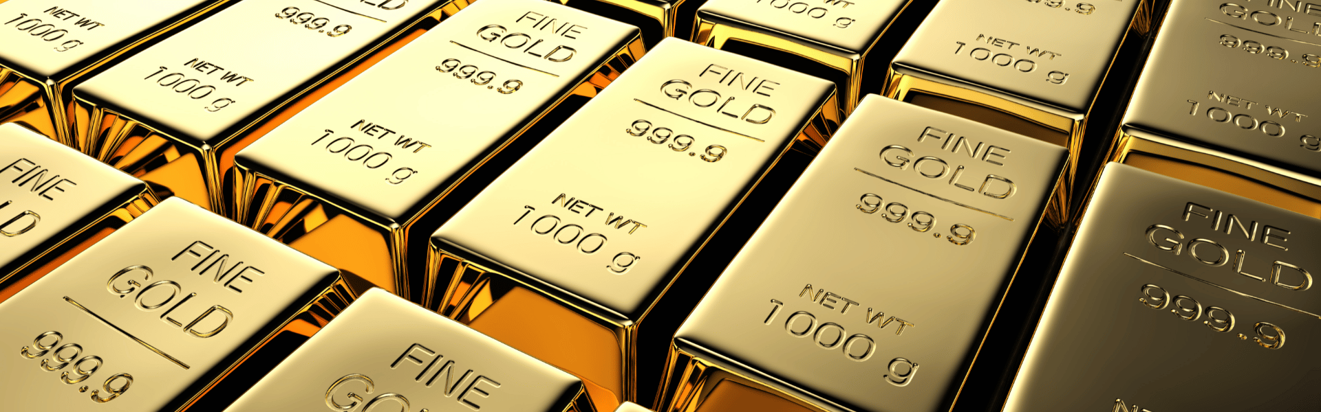 Rows of 999.9 fine gold 1kg bullion bars